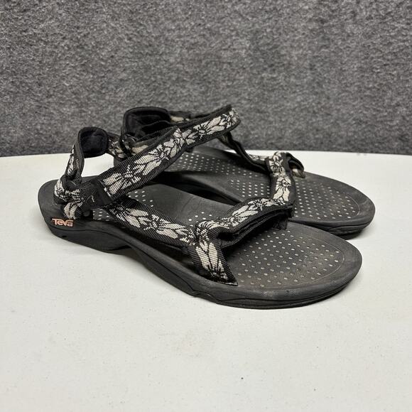 Teva Hurricane‎ Sport Womens Size 11 Strappy Sandals Black Gray Floral Hiking - Picture 1 of 5